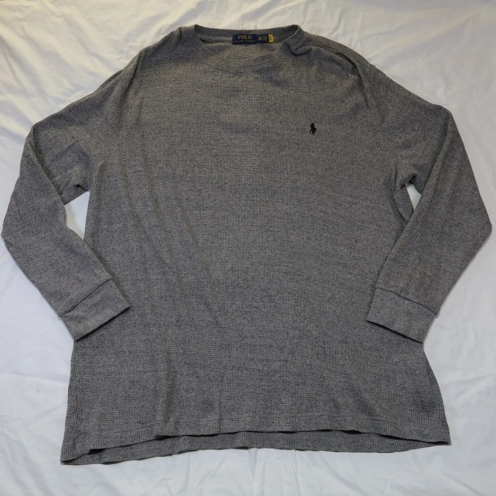 Polo Ralph Lauren Mens 3XLT Grey Waffle Knit Thermal Long Sleeve Shirt Pony Logo